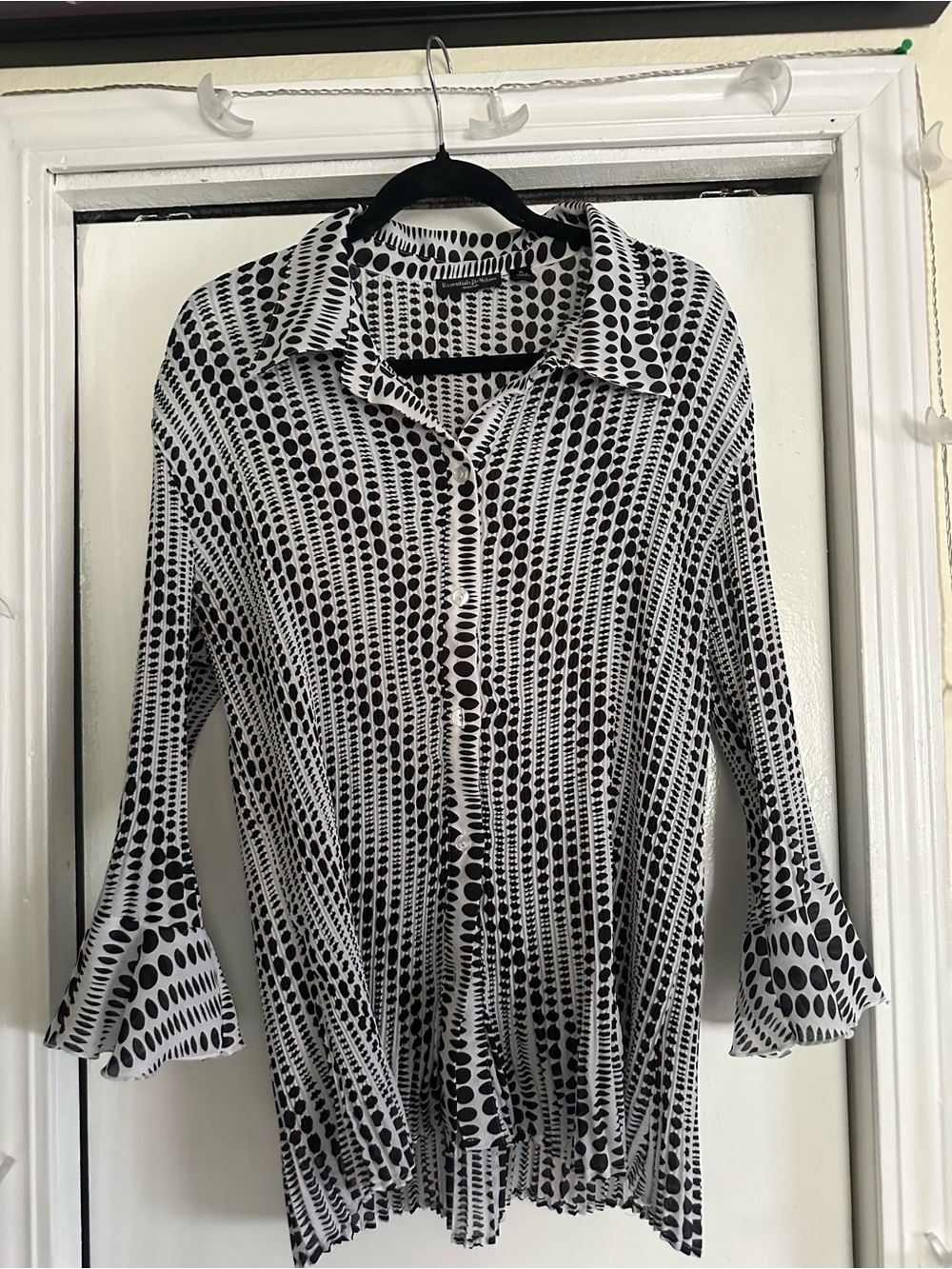 Essentials by Milano Black and White Dot-Print Button Down Shirt